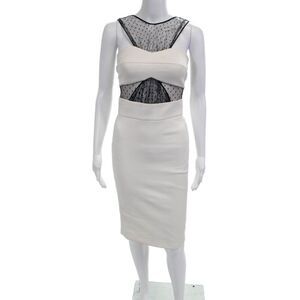Noam Hanoch Women Bodycon Pencil Dress White Polka Dot Sleeveless Size 2